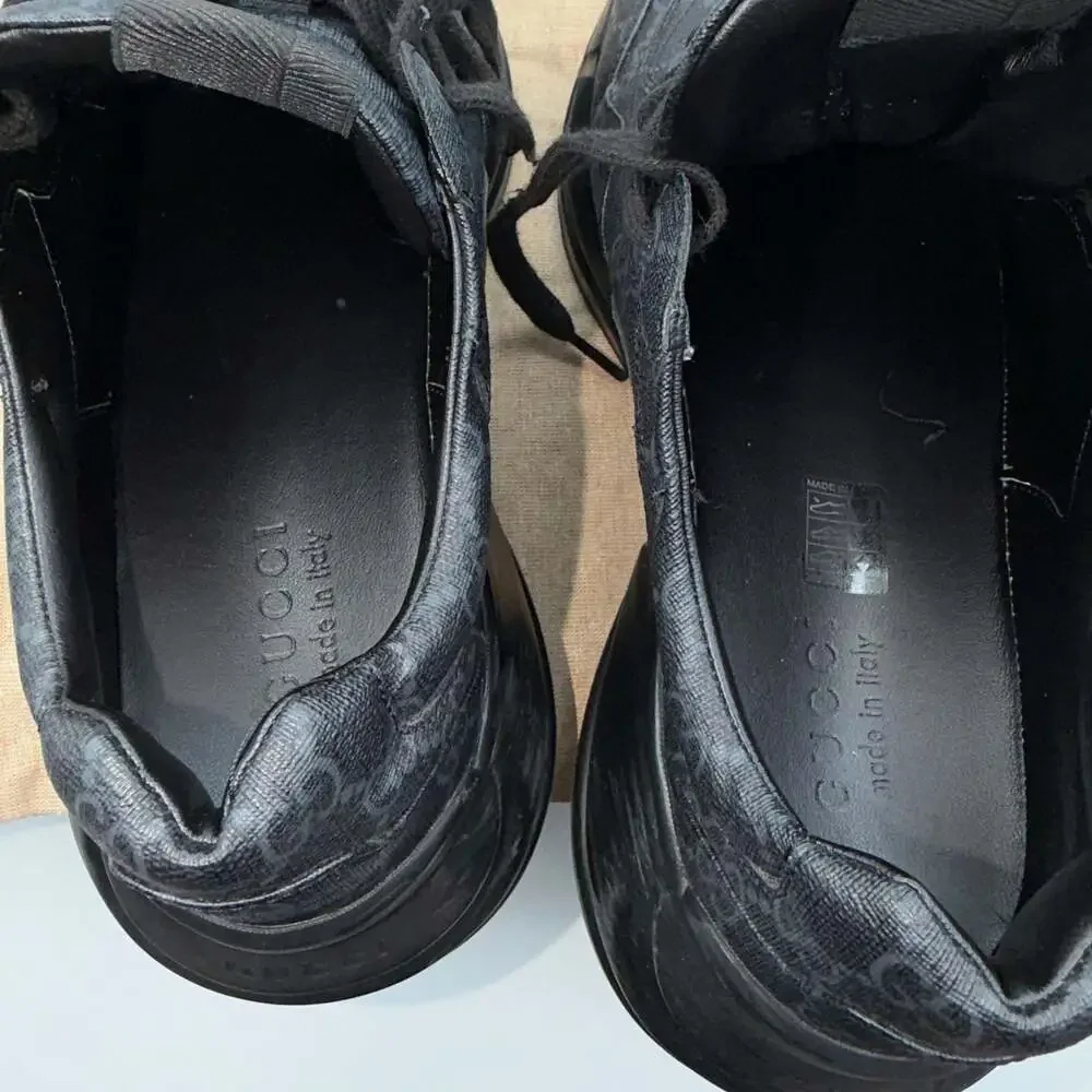 Gucci GG Rhyton Black Monogram Canvas Sneakers 704796 KGD00 1000